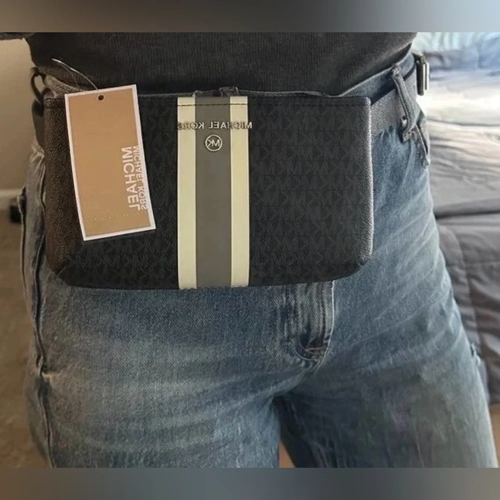 Michael Kors Jet Set Small Signature Logo Stripe Belt Bag in Gift Box